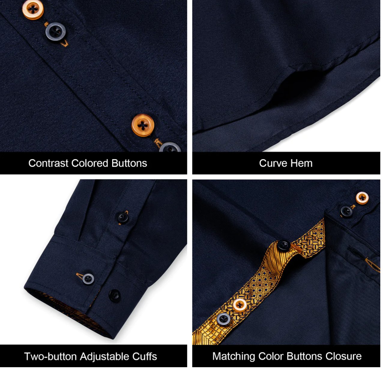 Simon Von Deep Blue Men's Shirt with contrast colored buttons unique cuffs design - CY - 2202 - SimonVon Shop