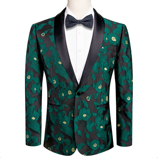 Simon Von Dress Party Green Black Suit Jacket Slim One Button Stylish Blazer - XX - 1022 - SimonVon Shop