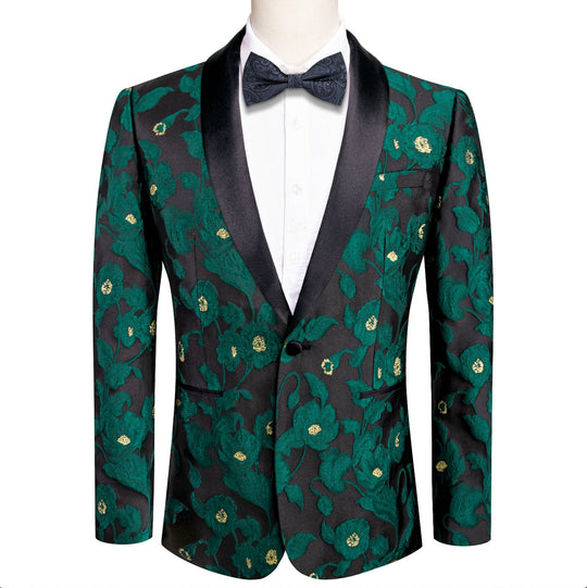 Simon Von Dress Party Green Black Suit Jacket Slim One Button Stylish Blazer - XX - 1022 - SimonVon Shop