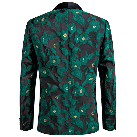 Simon Von Dress Party Green Black Suit Jacket Slim One Button Stylish Blazer - XX - 1022 - SimonVon Shop