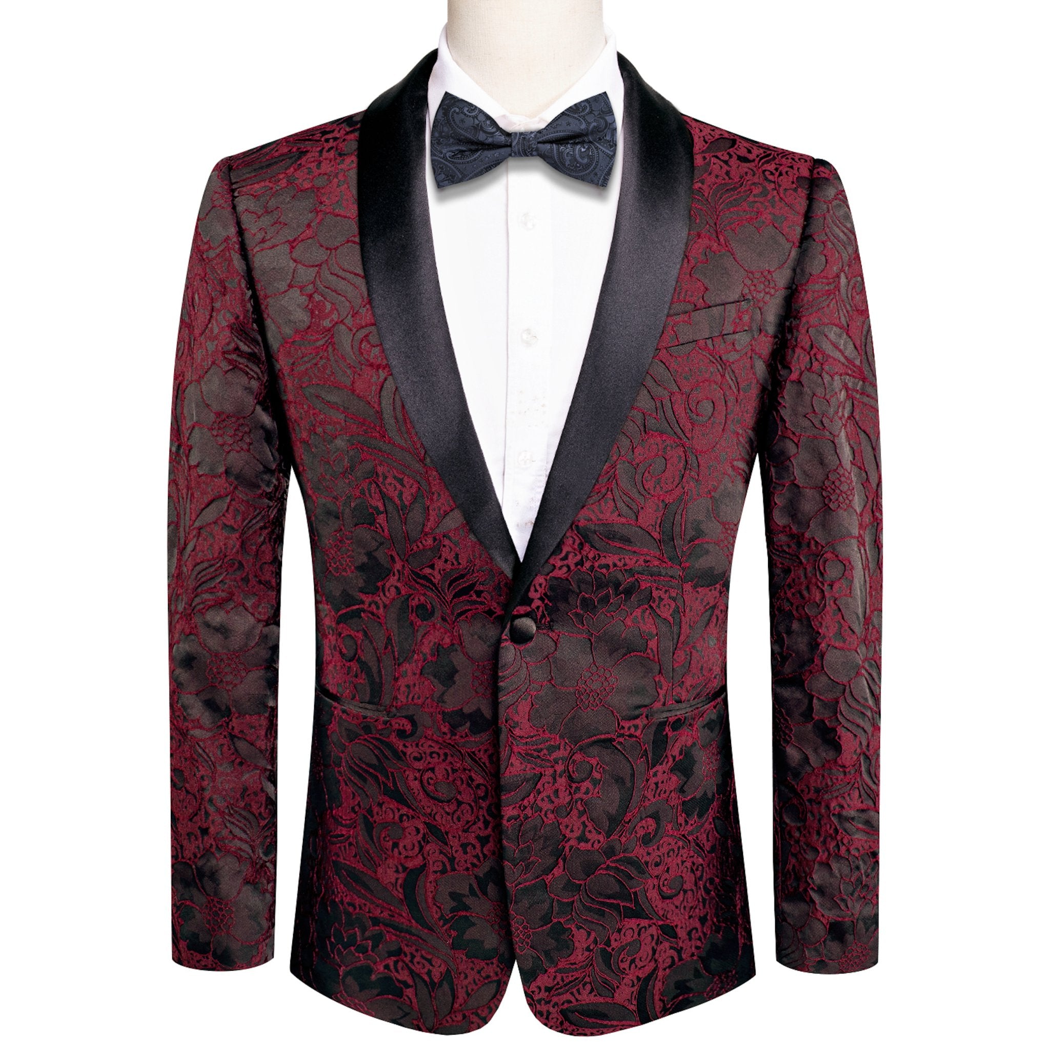 Simon Von Dress Party Maroon Black Suit Jacket Slim One Button Stylish Blazer-XX-1025 - SimonVon Shop