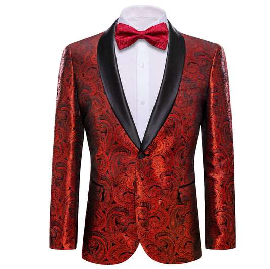 Simon Von Dress Party Red Floral Suit Jacket Slim One Button Stylish Blazer - XX - 0022 - SimonVon Shop