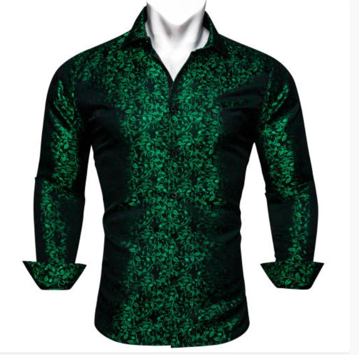Simon Von Green Black Floral Silk Shirt - CY - 0649 - SimonVon Shop
