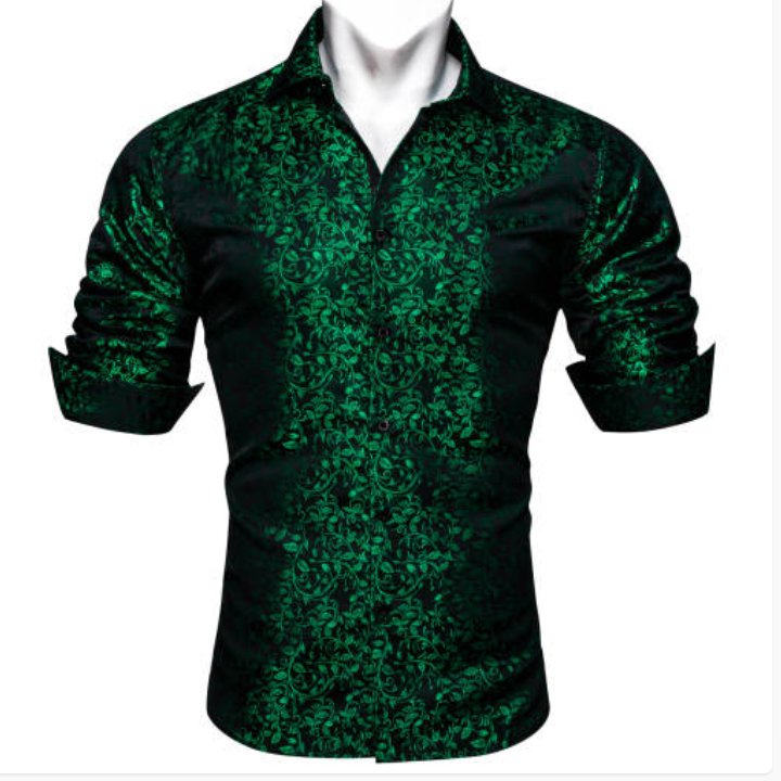 Simon Von Green Black Floral Silk Shirt- CY-0649 SimonVon Shop