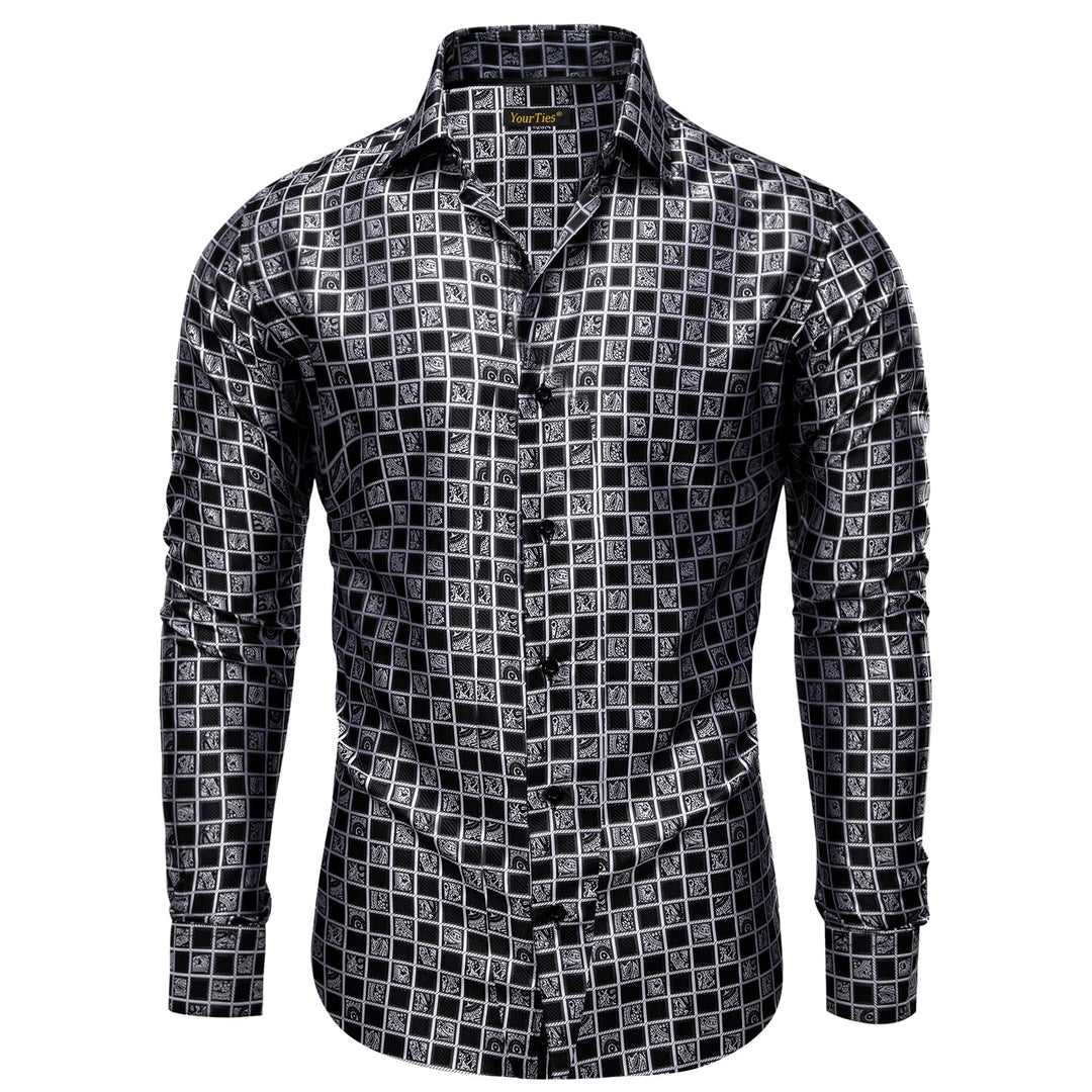 Simon Von Grey Black Plaid Men's Button Up Dress Shirt - CY - 9012 - SimonVon Shop