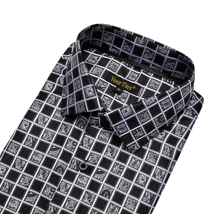 Simon Von Grey Black Plaid Men's Button Up Dress Shirt - CY - 9012 - SimonVon Shop