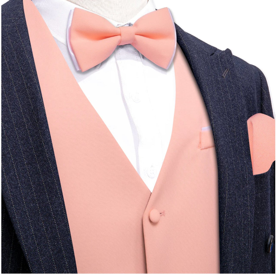 Simon Von Light Pink Solid Vest Waistcoat Bowtie Set - MJ - 2773 - SimonVon Shop