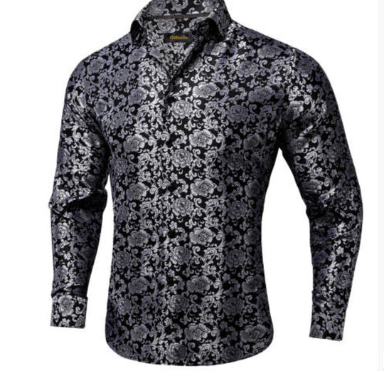 Simon. Von Luxury Grey Black Paisley Silk Shirt - CY - 2037 - SimonVon Shop