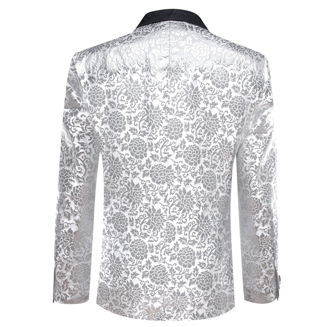 Simon Von Luxury White Grey Floral Men's Suit Blazer - XX - 0110 - SimonVon Shop