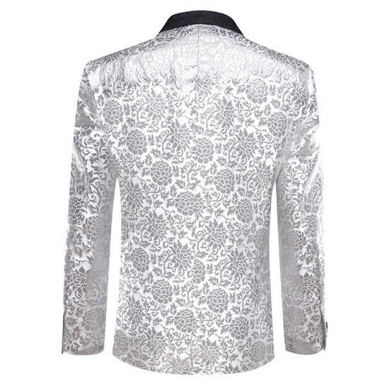 Simon Von Luxury White Grey Floral Men's Suit Blazer - XX - 0110 - SimonVon Shop