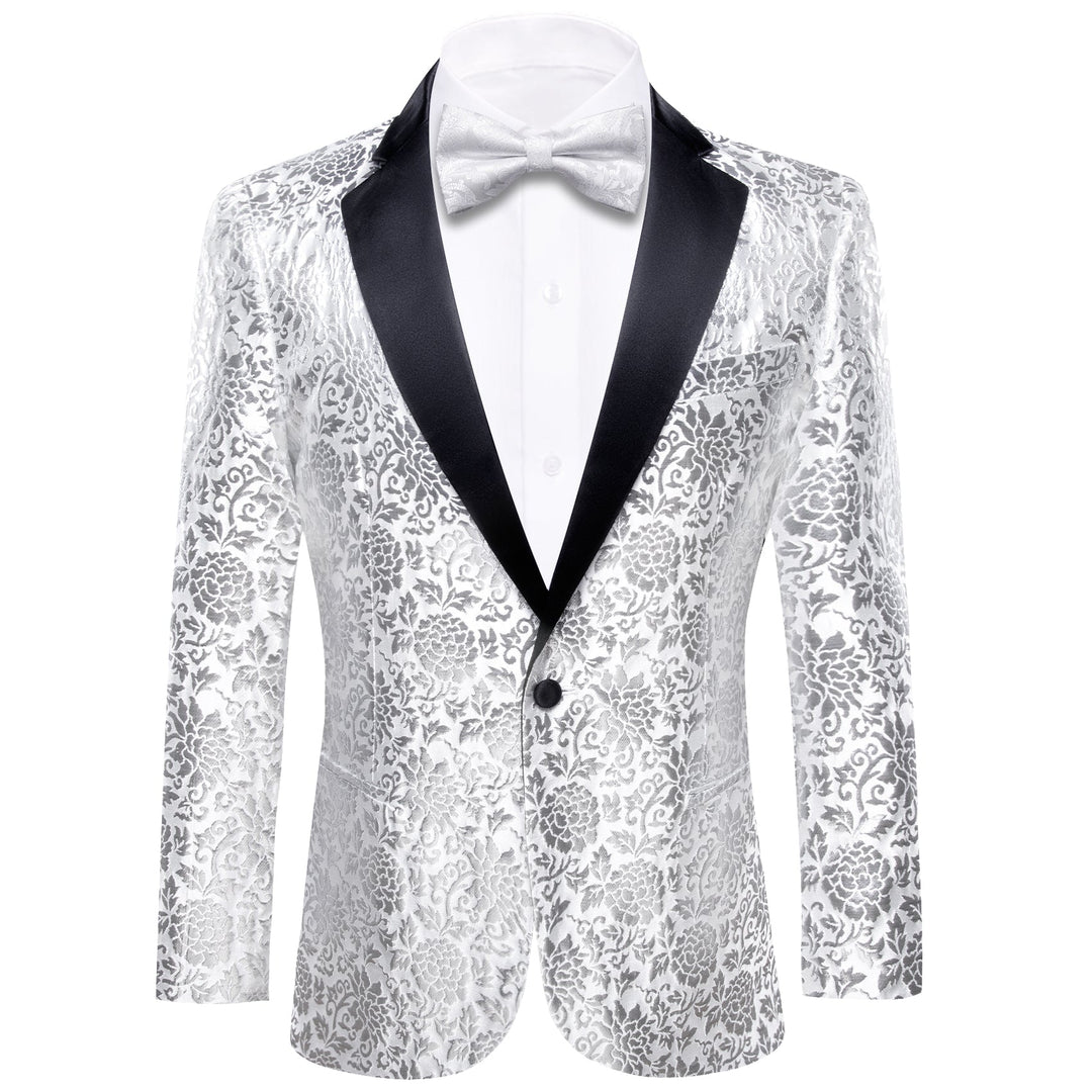 Simon Von Luxury White Grey Floral Men's Suit Blazer - XX - 0110 - SimonVon Shop