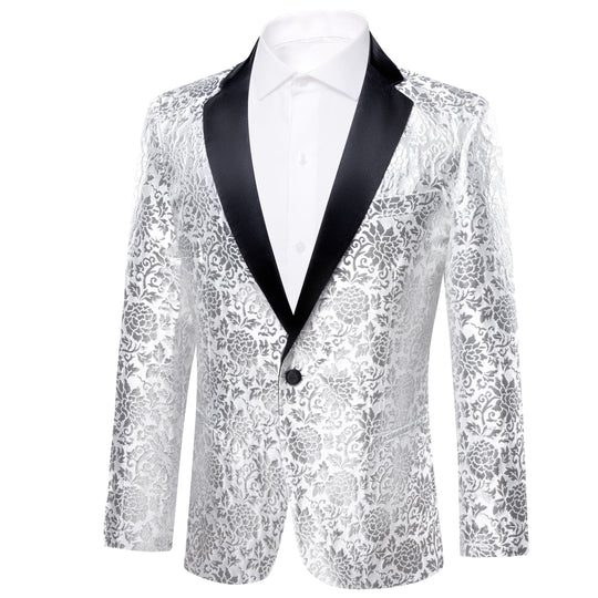 Simon Von Luxury White Grey Floral Men's Suit Blazer - XX - 0110 - SimonVon Shop