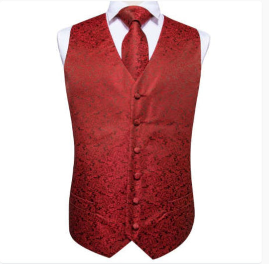 Simon Von Men's 4pc Waistcoat Vest Necktie Pocket Square Cufflinks Set .MJ - 0013 - SimonVon Shop