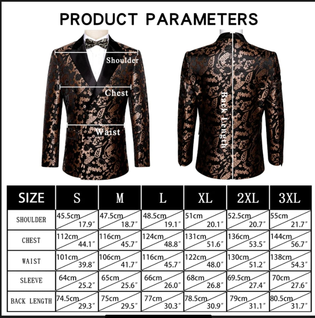 Simon Von Men's Black Gold Floral Suit Jacket Slim One Button Stylish Blazer - XX0014 - SimonVon Shop