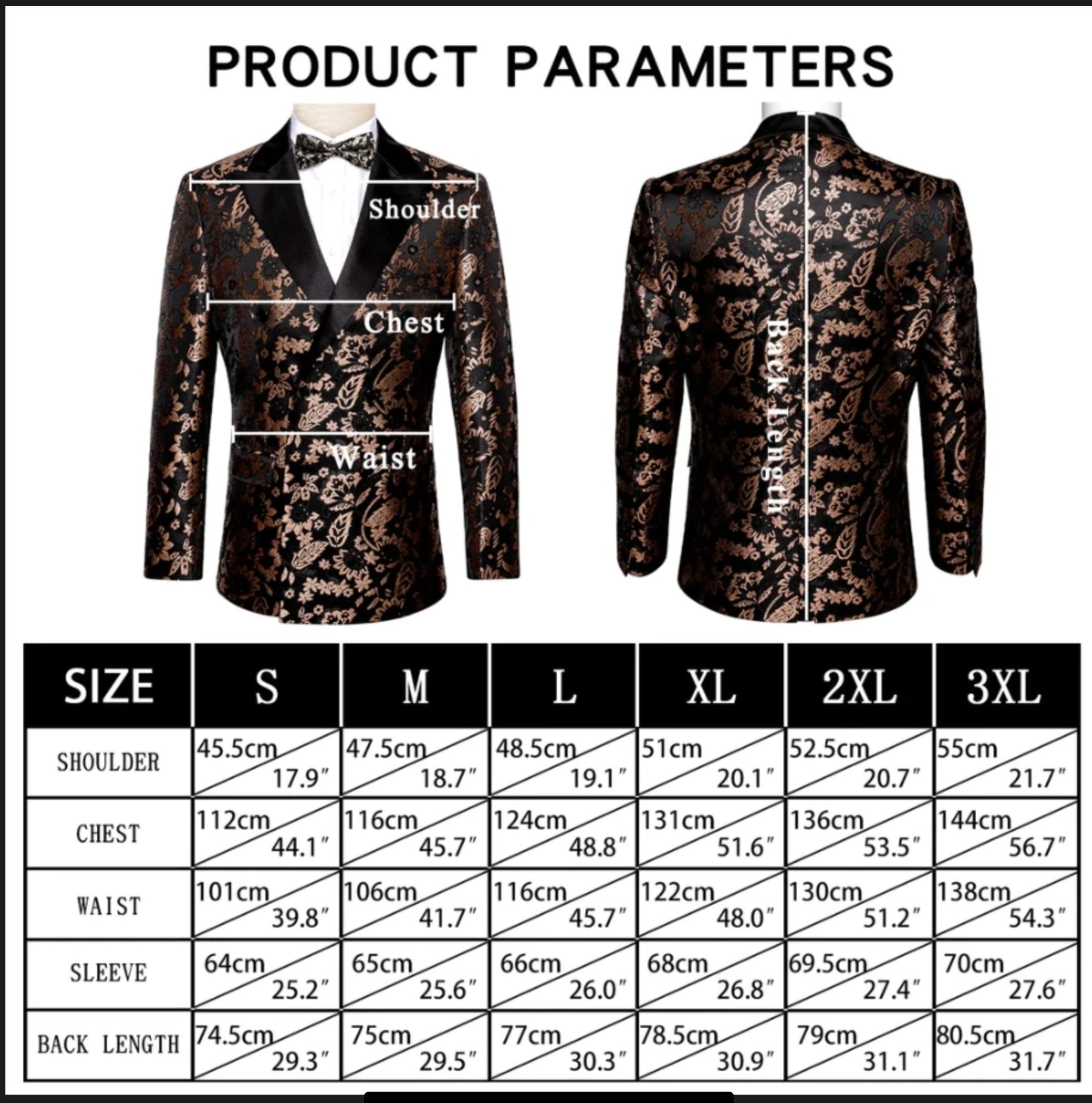 Simon Von Men's Black Gold Floral Suit Jacket Slim One Button Stylish Blazer - XX0014 - SimonVon Shop