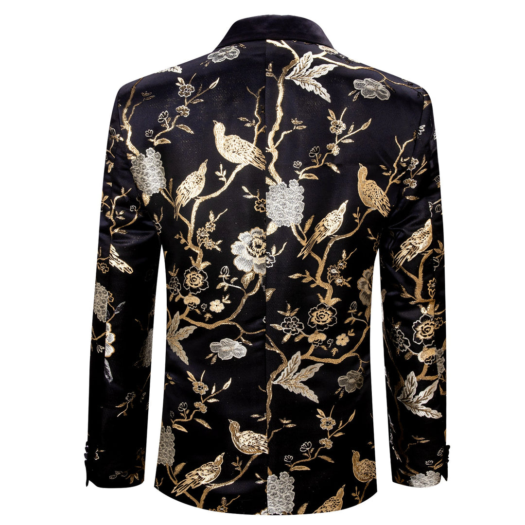 Simon Von Men's Dress Party Black Gold Floral Suit Jacket Slim One Button Stylish Blazer - XX - 0014 - SimonVon Shop