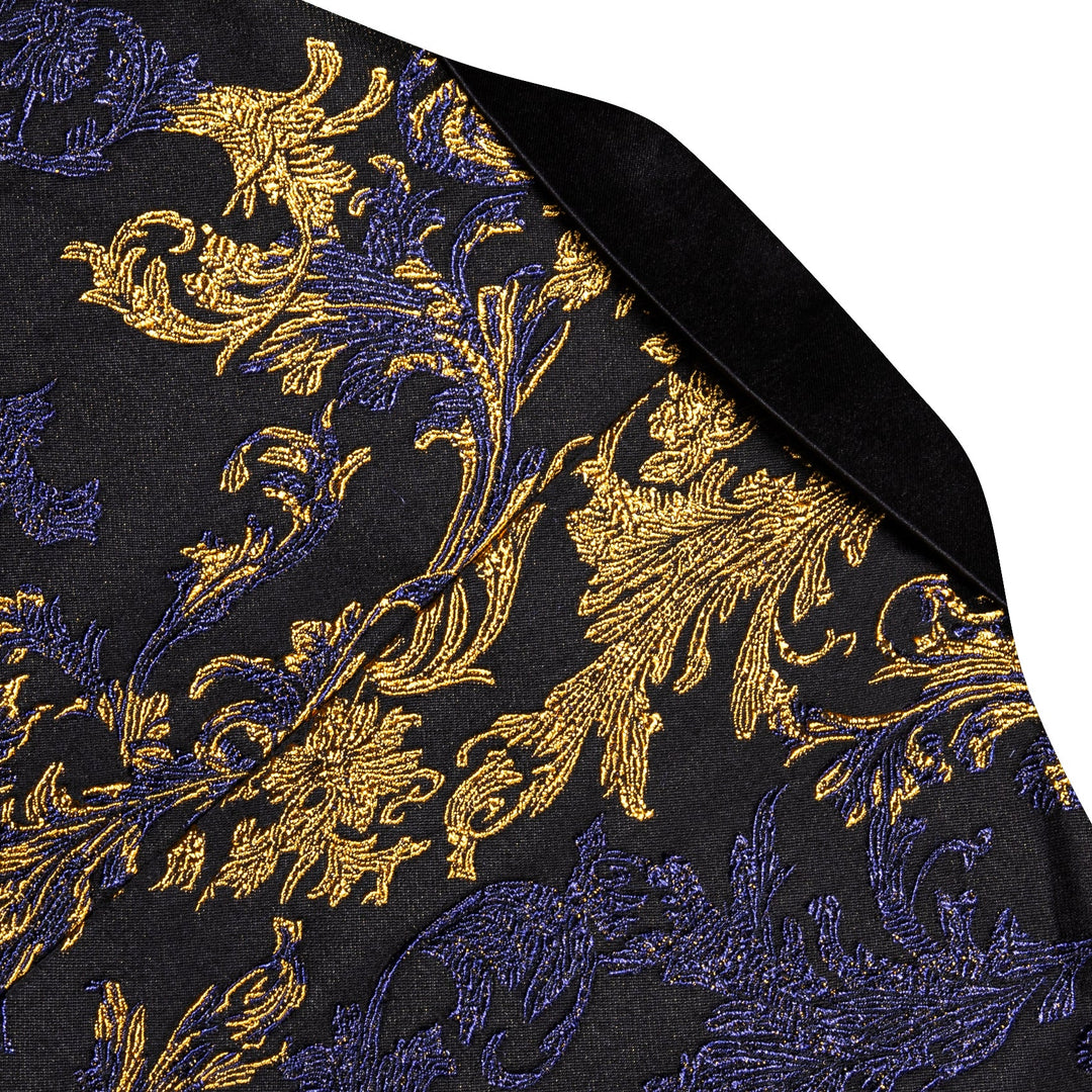 Simon Von Men's Dress Party Blue Gold Paisley Suit Jacket Slim One Button Stylish Blazer - XX - 0108 - SimonVon Shop