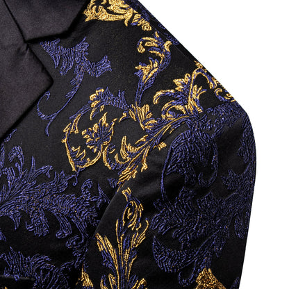 Simon Von Men's Dress Party Blue Gold Paisley Suit Jacket Slim One Button Stylish Blazer - XX - 0108 - SimonVon Shop