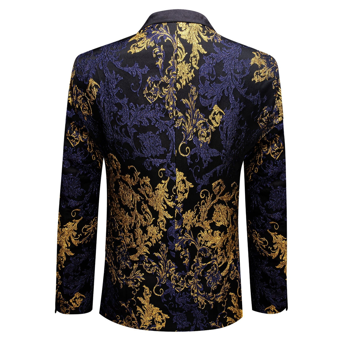 Simon Von Men's Dress Party Blue Gold Paisley Suit Jacket Slim One Button Stylish Blazer - XX - 0108 - SimonVon Shop