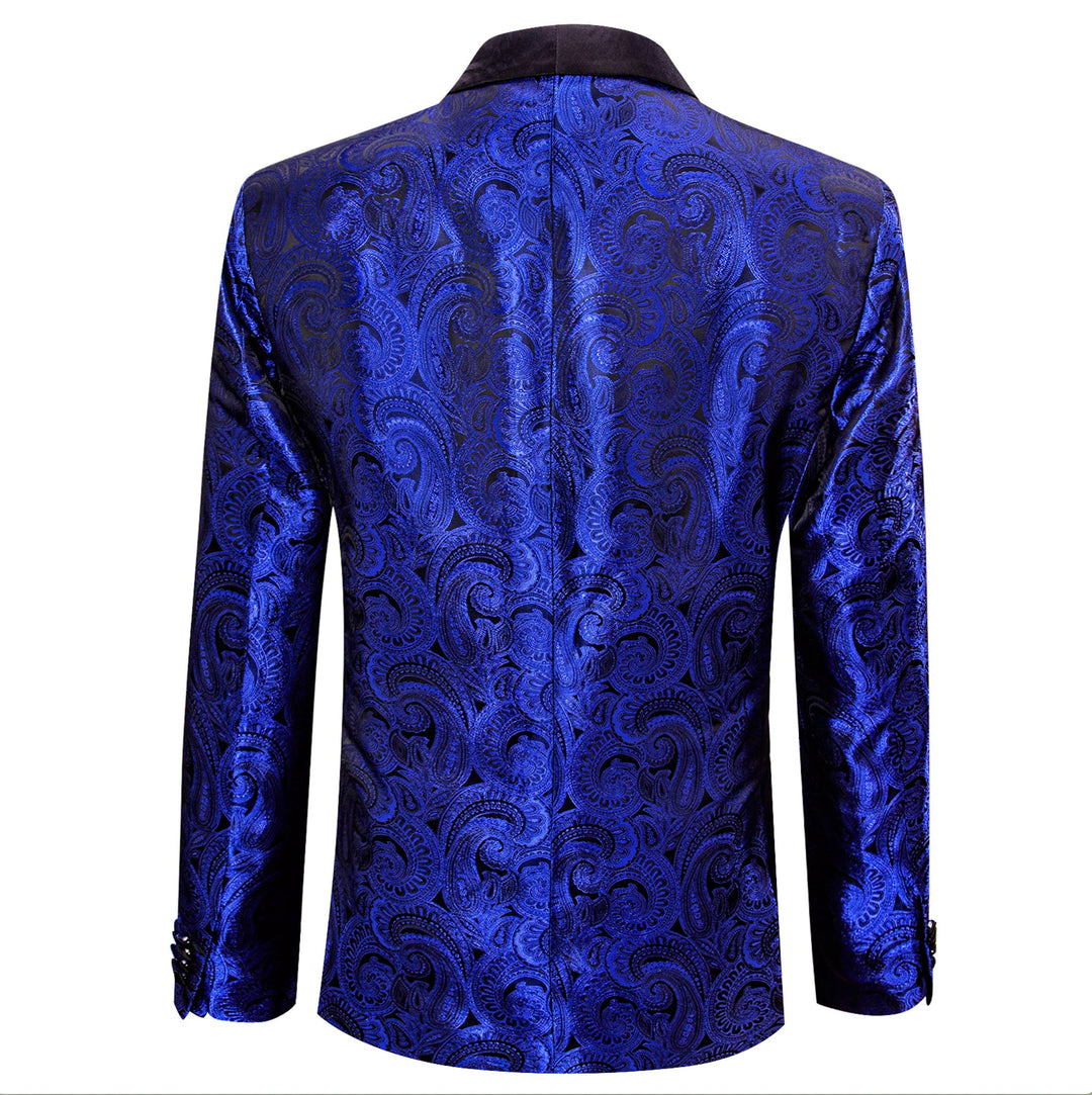 Simon Von Men's Dress Party Cobalt Blue Floral Suit Jacket Slim One Button Stylish Blazer - XX - 0018 - SimonVon Shop