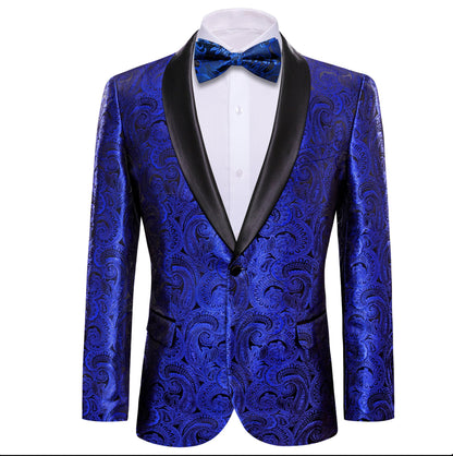 Simon Von Men's Dress Party Cobalt Blue Floral Suit Jacket Slim One Button Stylish Blazer - XX - 0018 - SimonVon Shop