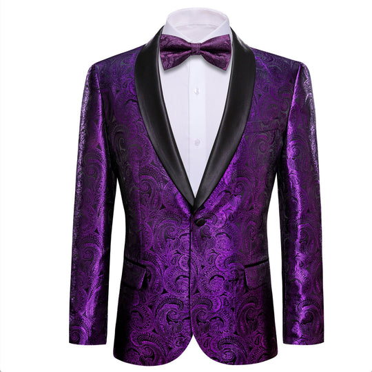 Simon Von Men's Dress Party Purple Floral Suit Jacket Slim One Button Stylish Blazer - XX - 0023 - SimonVon Shop