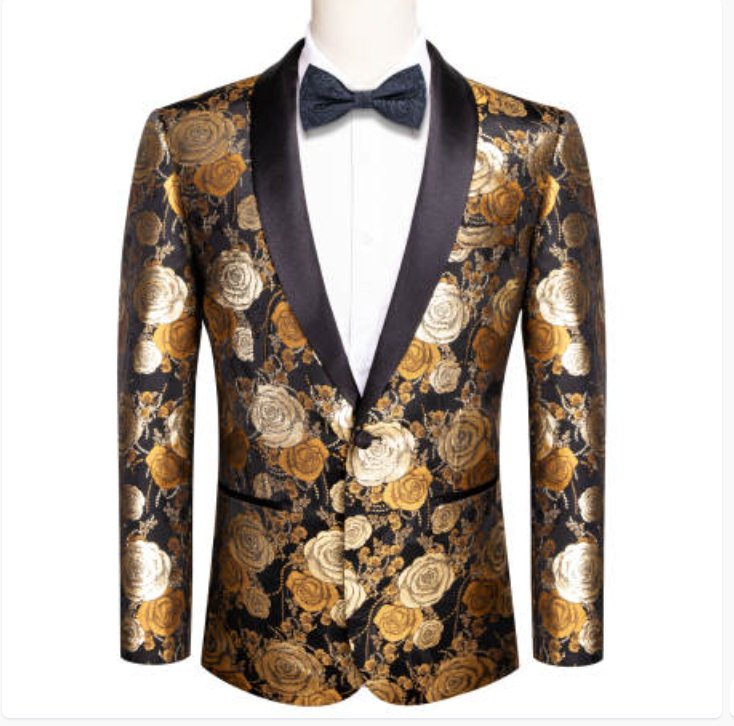 Simon Von Men's Floral Gold White Paisley Jacquard Blazer Elegant Banquet Wedding Jacket - XX - 1001 - SimonVon Shop