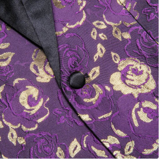 Simon Von Men's Purple Gold Paisley Jacquard Blazer Elegant Banquet Wedding Jacket - XX - 1010 - SimonVon Shop