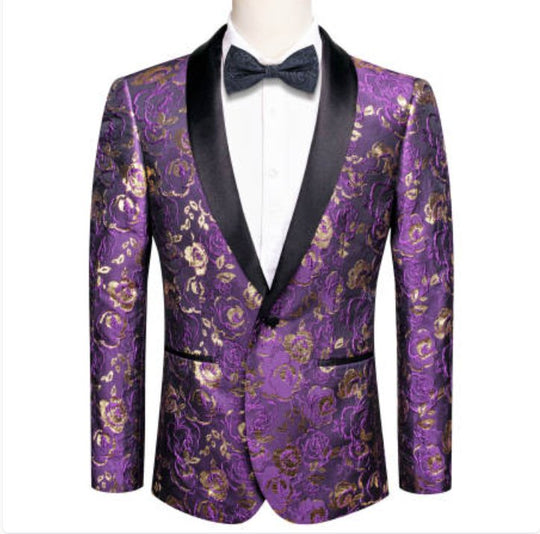 Simon Von Men's Purple Gold Paisley Jacquard Blazer Elegant Banquet Wedding Jacket - XX - 1010 - SimonVon Shop