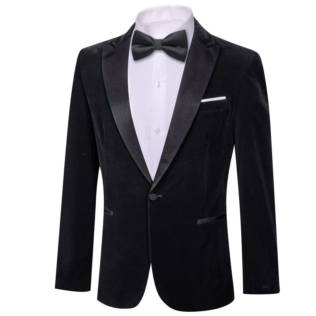 Simon Von Men's Suit Classic Black Solid Silk Peak Collar Blazer Suit - XX - 0059 - SimonVon Shop