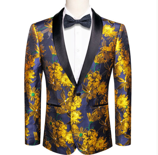 Simon Von New Luxury Golden Champagne Floral Men's Blazer - XX - 1013 - SimonVon Shop