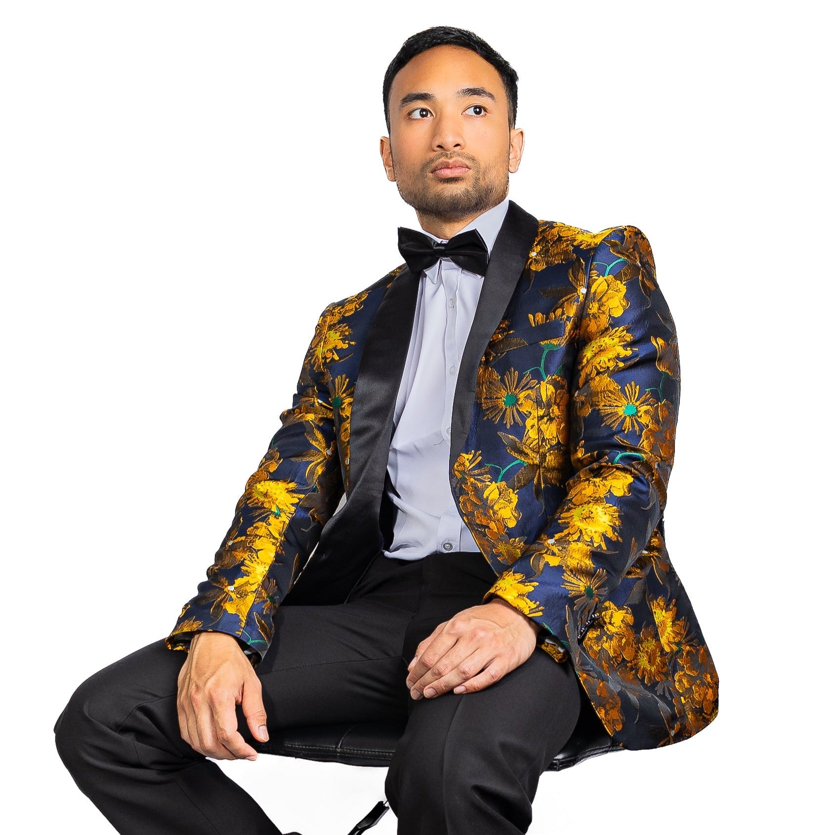 Simon Von New Luxury Golden Champagne Floral Men's Blazer-XX-1013 - SimonVon Shop