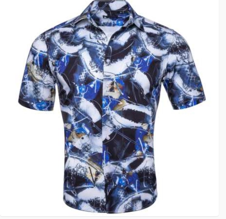 Simon Von New Novelty Blue White Short Sleeve Men's Shirt - CY - 0202 - SimonVon Shop