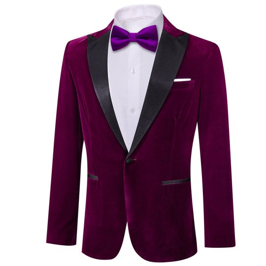 Simon Von Peak Collar Suit Plum Purple Solid Slim Men's Silk Suit - XX - 0051 - SimonVon Shop