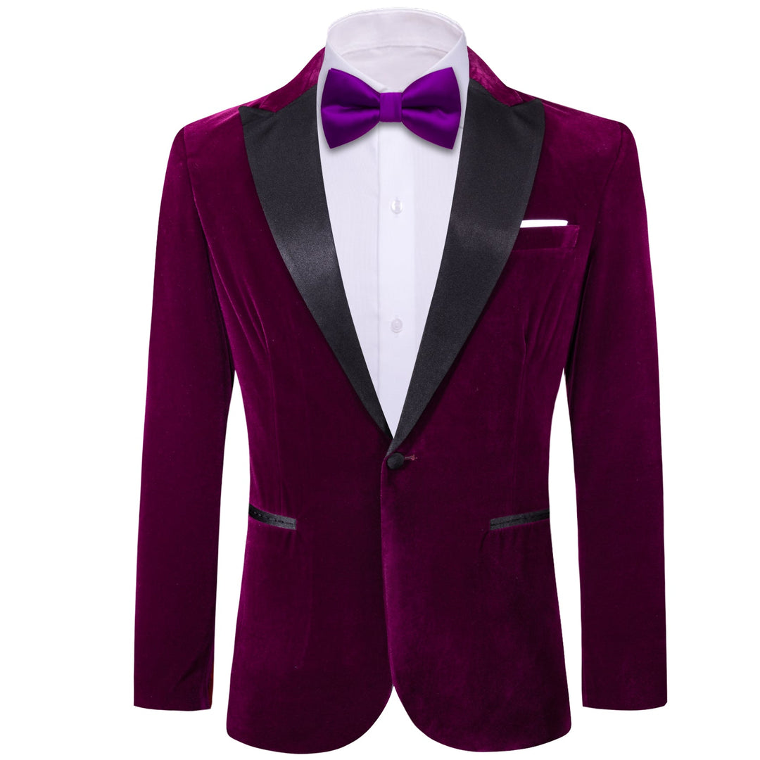 Simon Von Peak Collar Suit Plum Purple Solid Slim Men's Silk Suit - XX - 0051 - SimonVon Shop