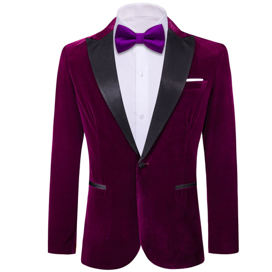 Simon Von Peak Collar Suit Plum Purple Solid Slim Men's Silk Suit - XX - 0051 - SimonVon Shop