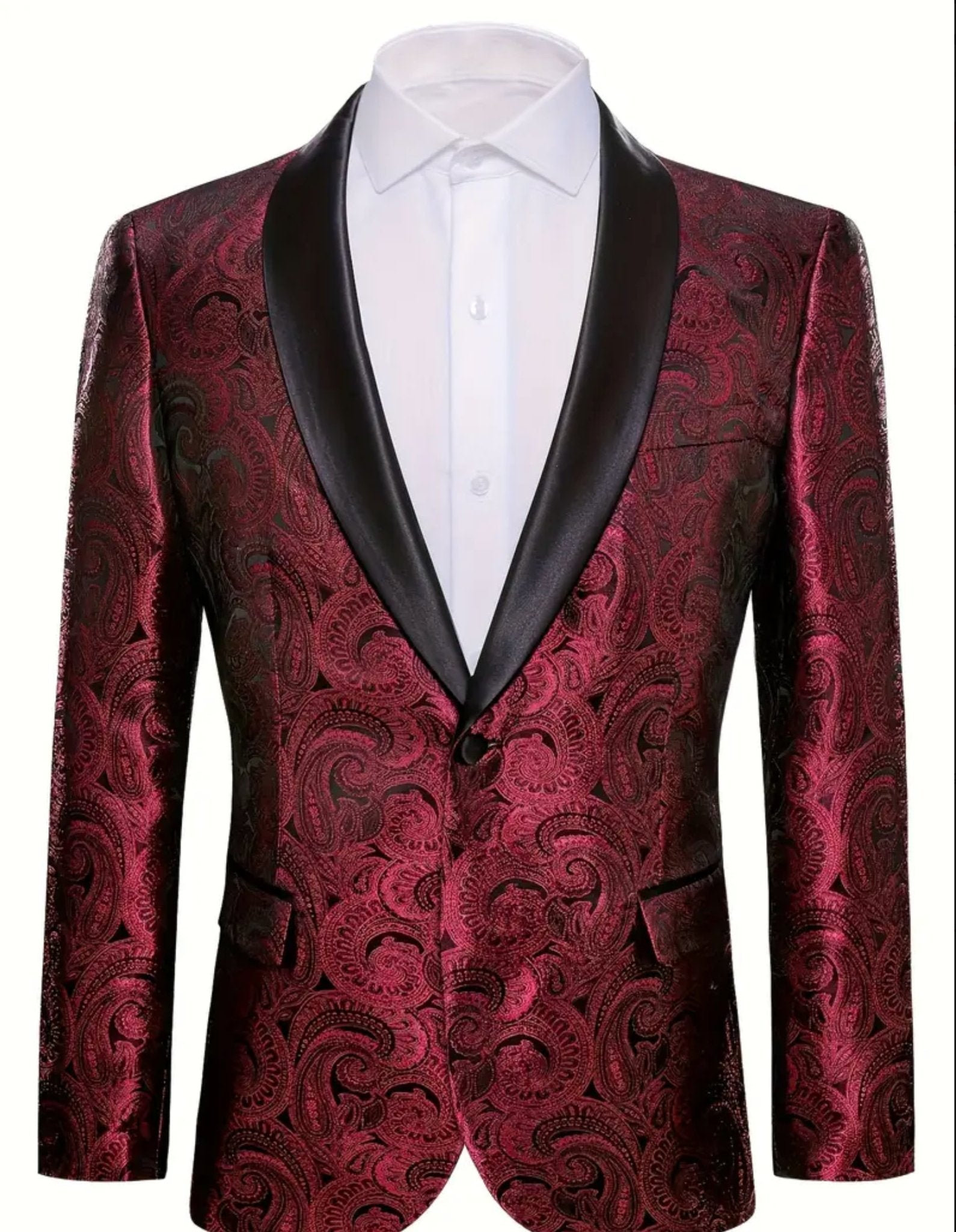 Simon Von Stylish Paisley Print One Button Blazer - Dark Red -GH191446 - SimonVon Shop