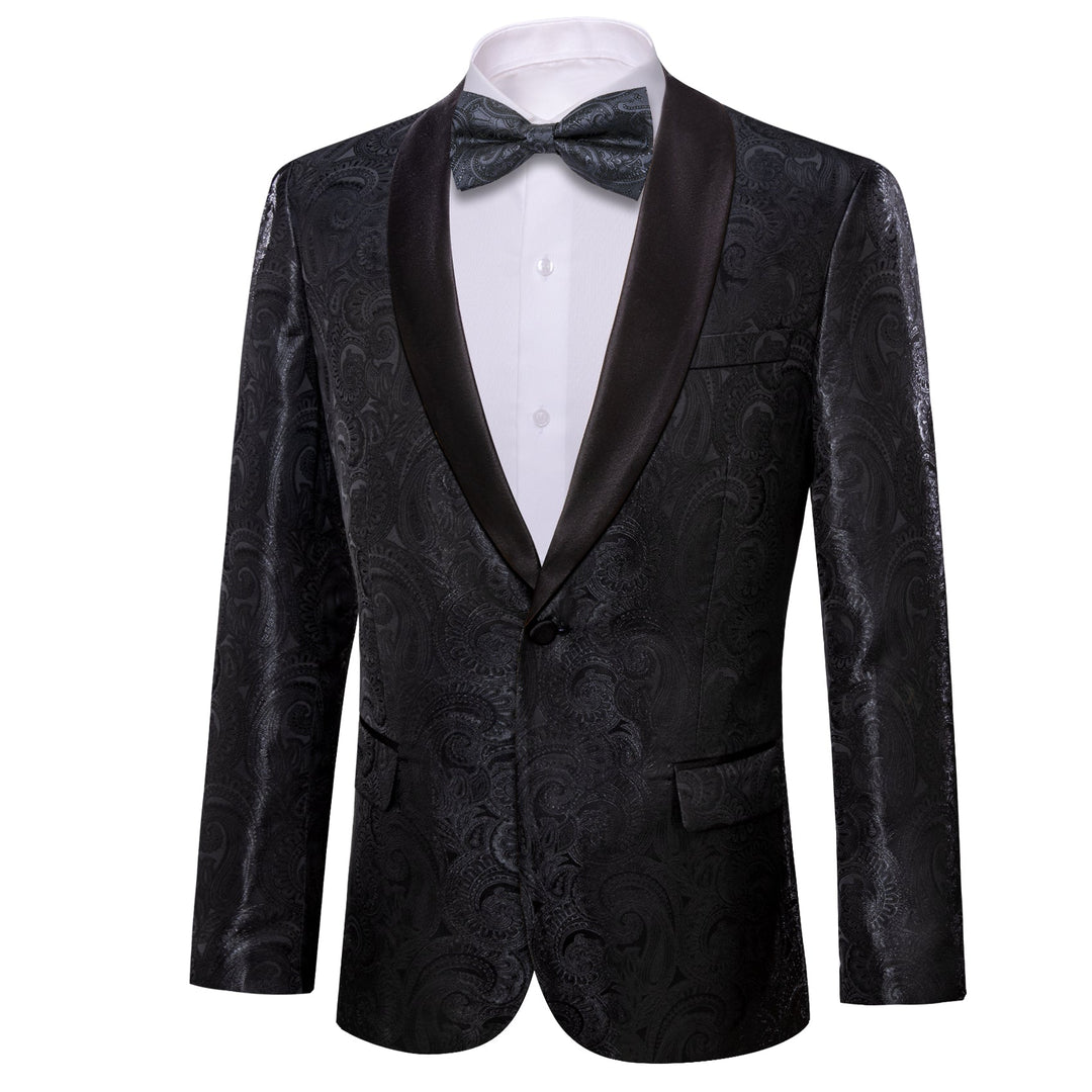 Simon Von Wedding Suit Black Paisley Jacquard Blazer - XX - 0021 - SimonVon Shop