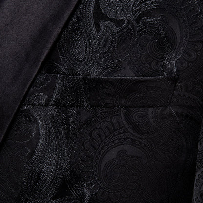 Simon Von Wedding Suit Black Paisley Jacquard Blazer - XX - 0021 - SimonVon Shop