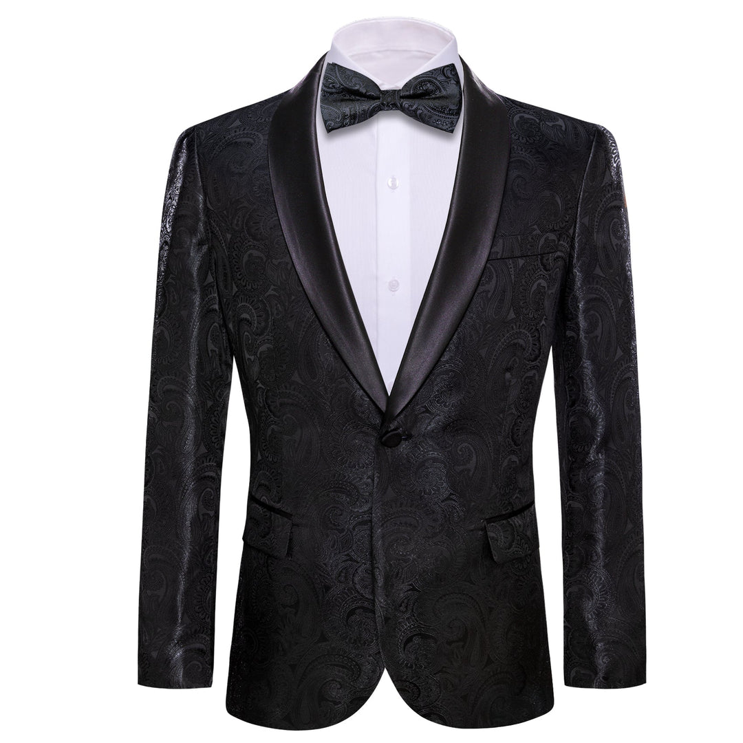 Simon Von Wedding Suit Black Paisley Jacquard Blazer - XX - 0021 - SimonVon Shop