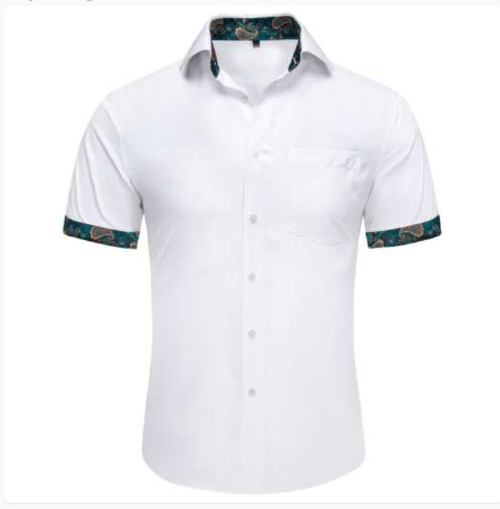 Simon Von White Green Paisley Panel Men's Slim Short Sleeve Shirt - CY - 2400 - SimonVon Shop