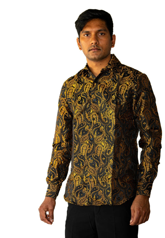 Simon.Von Black Gold Paisley Silk Men's Shirt - CY - 0460 - SimonVon Shop