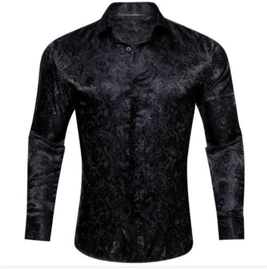 Simon.Von Black Paisley Silk Men's Shirt - CY - 0683 - SimonVon Shop