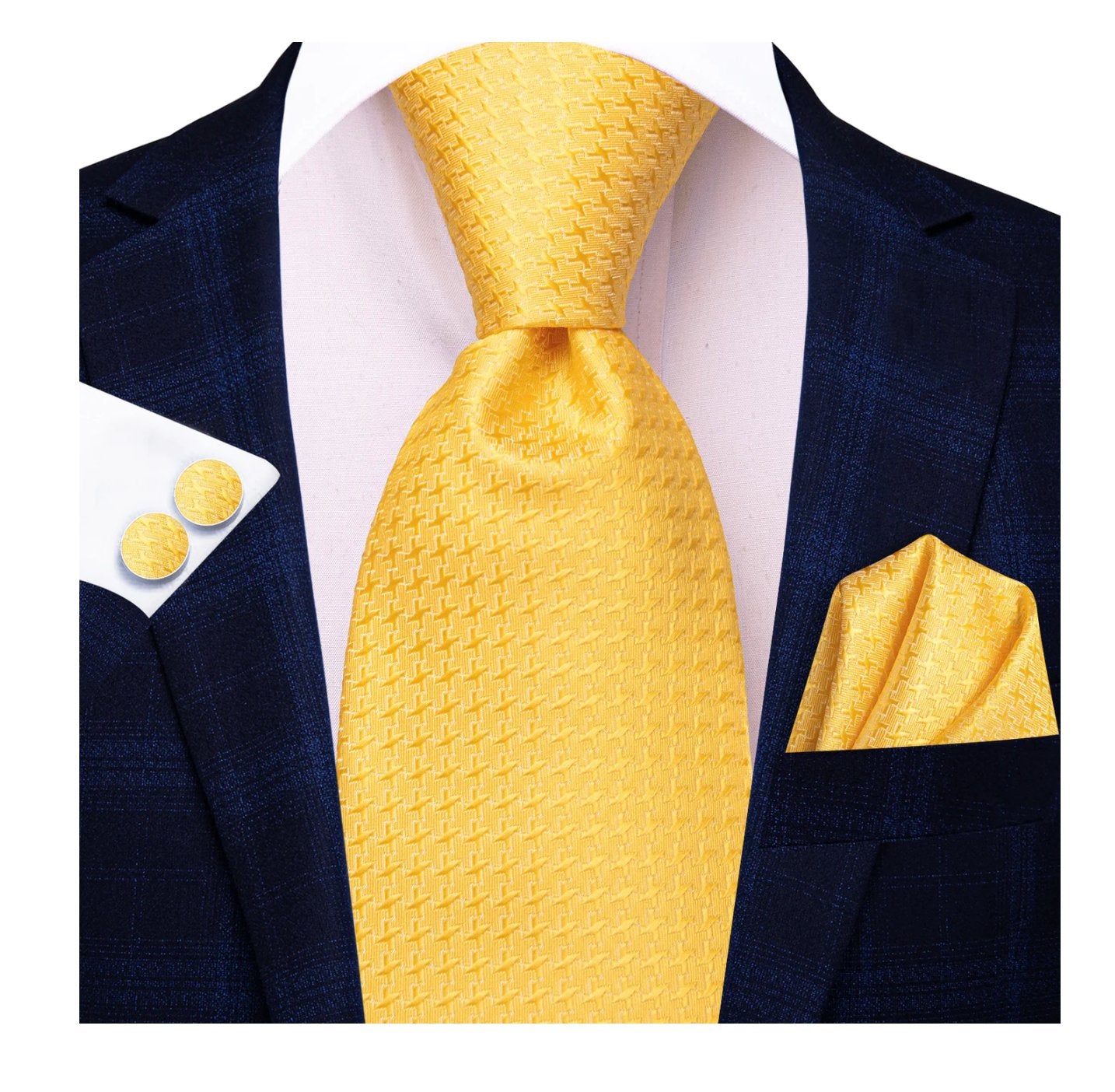Simon.Von Bright Yellow Novelty Men's Tie Pocket Square Cufflinks Set - N-5197 - SimonVon Shop