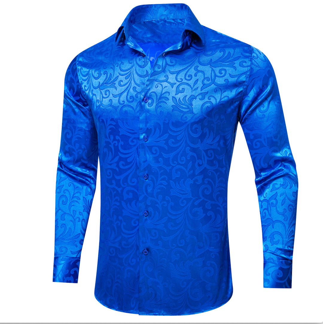 Simon.Von Cerulean Blue Floral Silk Men's Shirt - CY - 0688 - SimonVon Shop