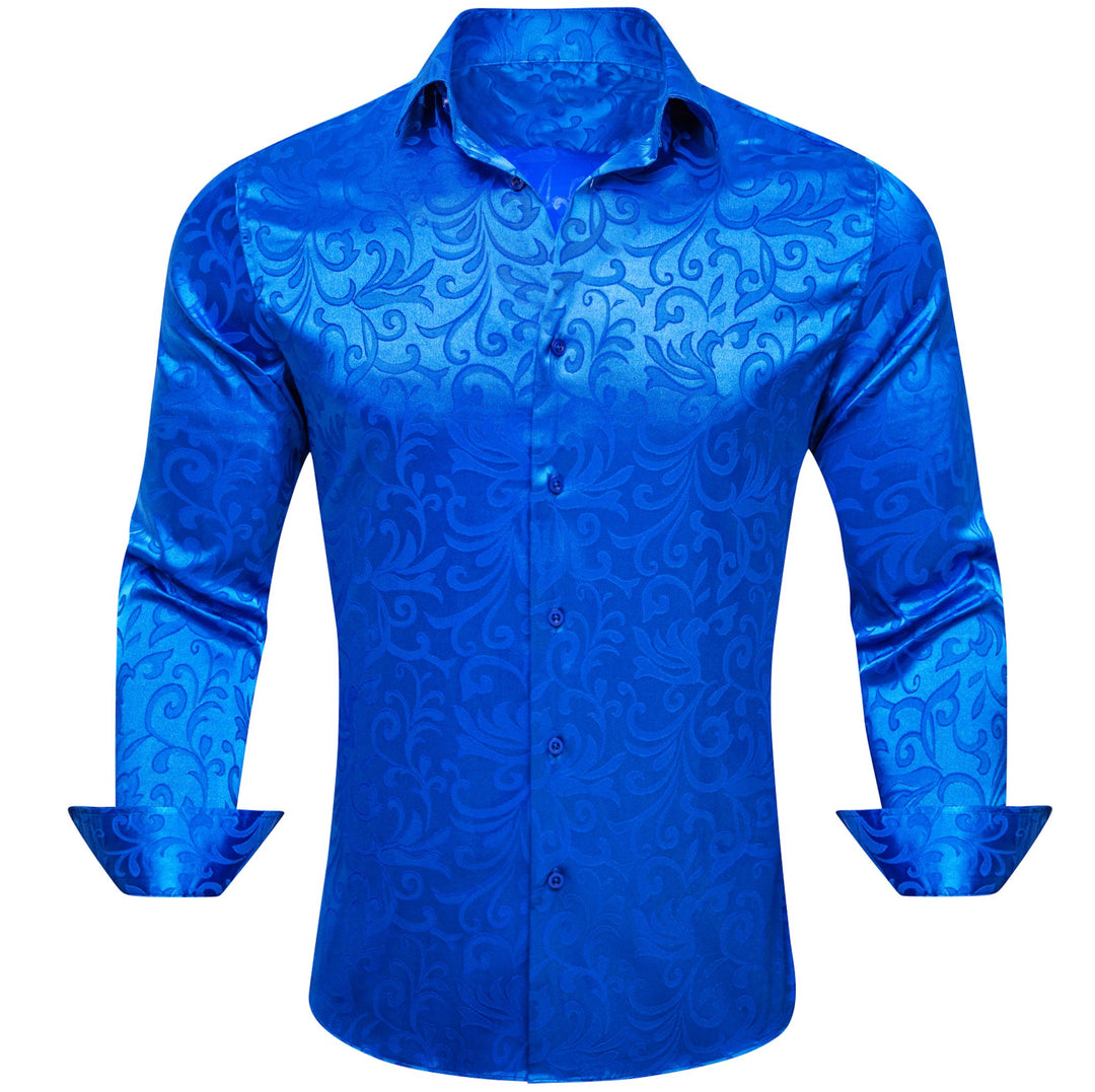 Simon.Von Cerulean Blue Floral Silk Men's Shirt - CY - 0688 - SimonVon Shop