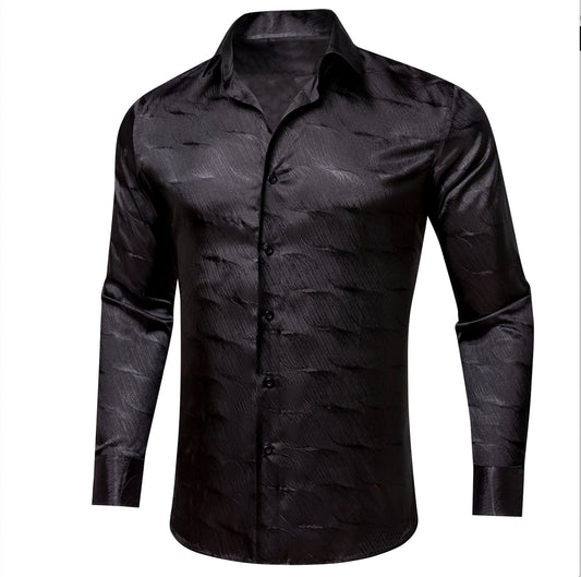 Simon.Von Classy Black Solid Silk Men's Shirt - CY - 0678 - SimonVon Shop