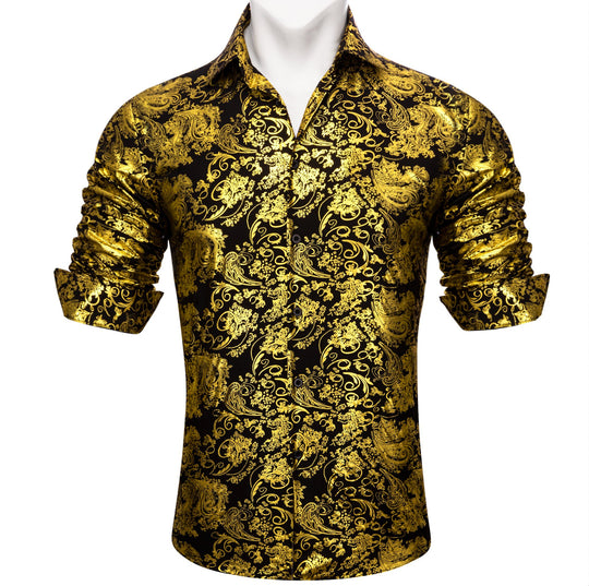 Simon.Von Classy Gold Black Paisley Silk Men's Shirt - CY - 0590 - SimonVon Shop