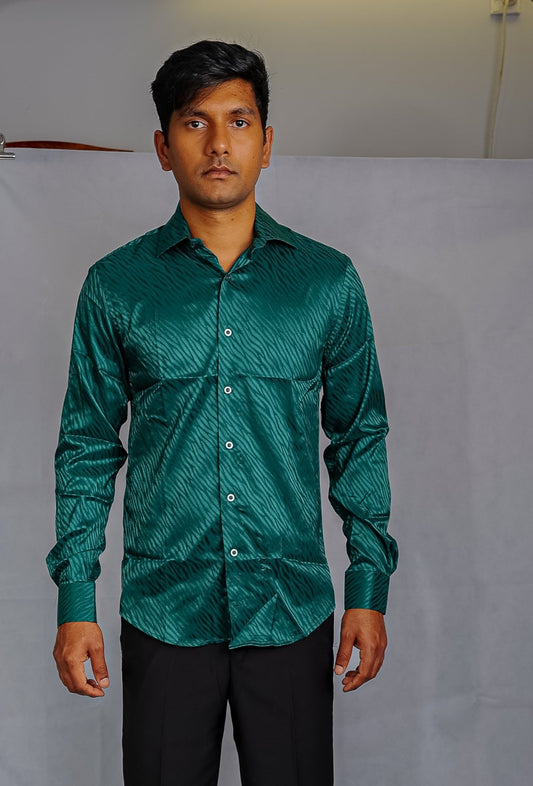 Simon.Von Grass Green Ripple Silk Men's Shirt - CY - 0676 - SimonVon Shop