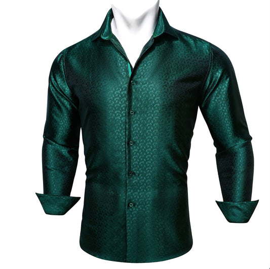 Simon.Von Green Lattice Silk Men's Shirt - CY - 0433 - SimonVon Shop